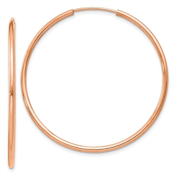 14k Rose Gold Polished Endless Tube Hoop Earrings - Picture 1 of 4
